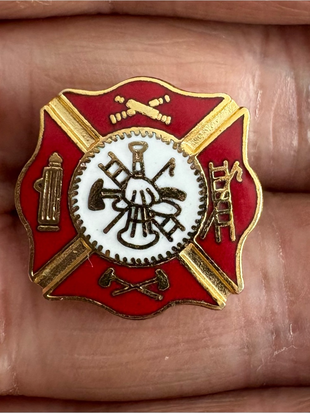 Red and Gold Firefighter Maltese Cross Lapel Pin
